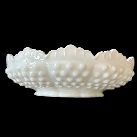 Vintage Fenton Glass Ashtray MCM White Scalloped Chip and Dip Bowl Hobnail Vtg - Picture 6 of 12
